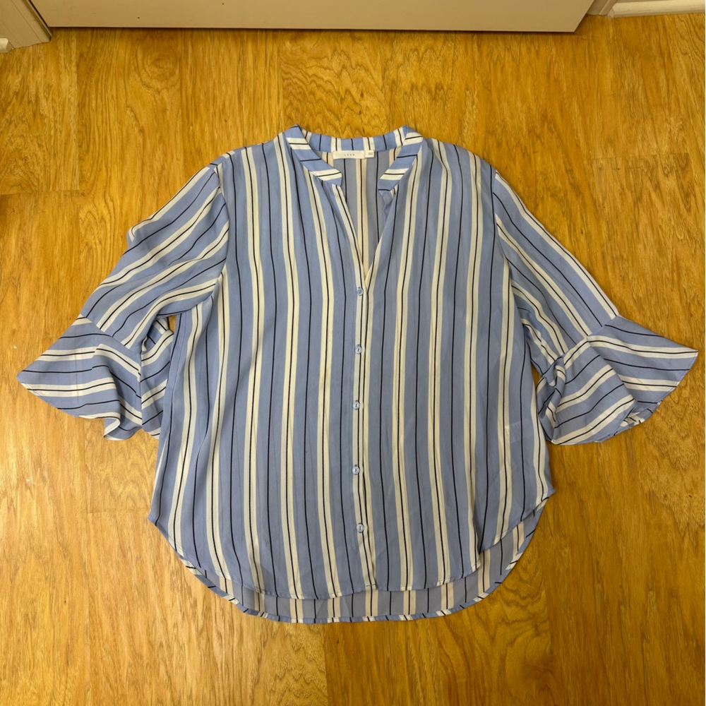 Lush Flutter Sleeve Striped Button Down Blouse